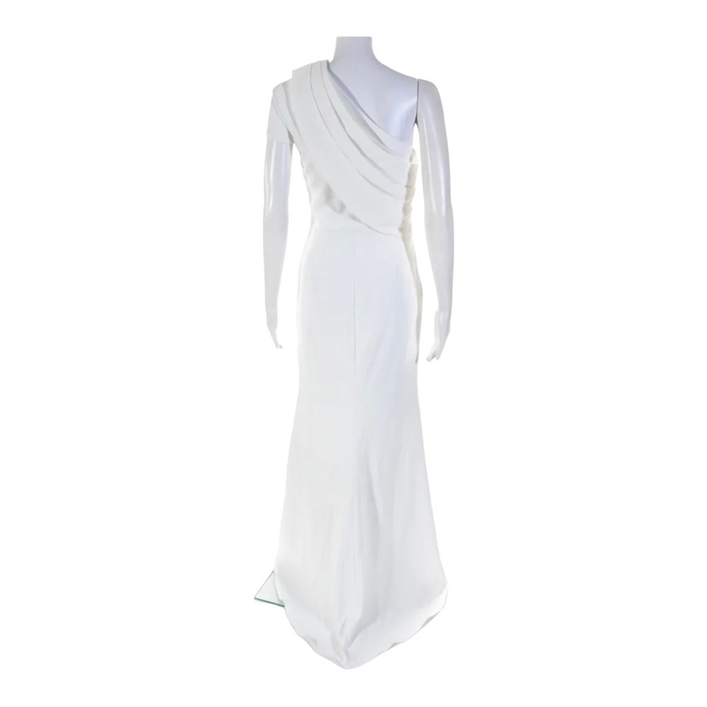 Badgley Mischka Asymmetric One Shoulder Bridal Gown White Wedding Dress Size 6 - Picture 12 of 13